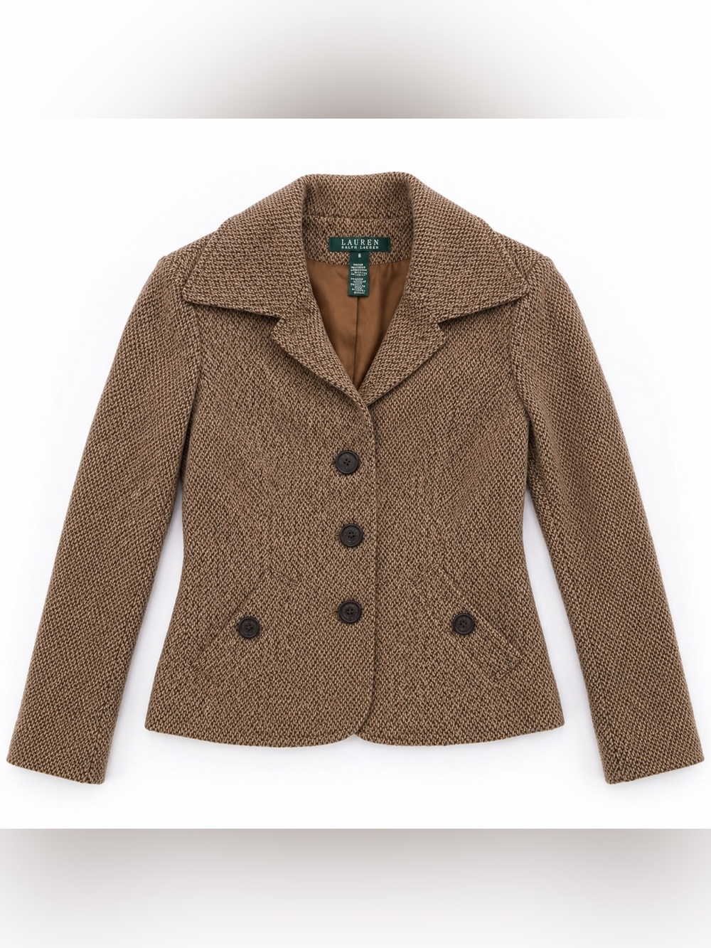 Vintage Lauren Ralph Lauren 100% Wool Brown Tweed Blazer Size 6